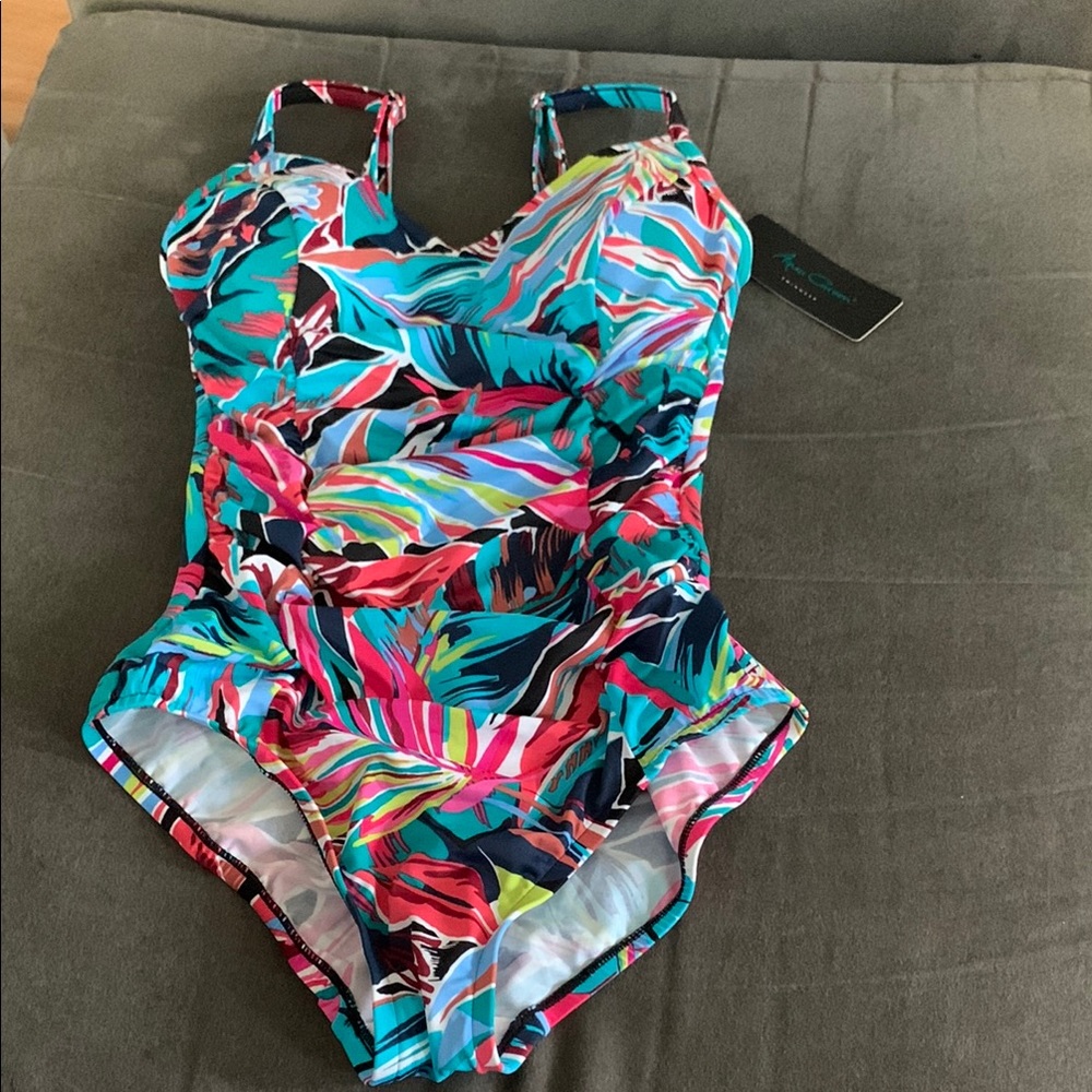 NWT Aqua Green 1pc Rouging Swimsuit
